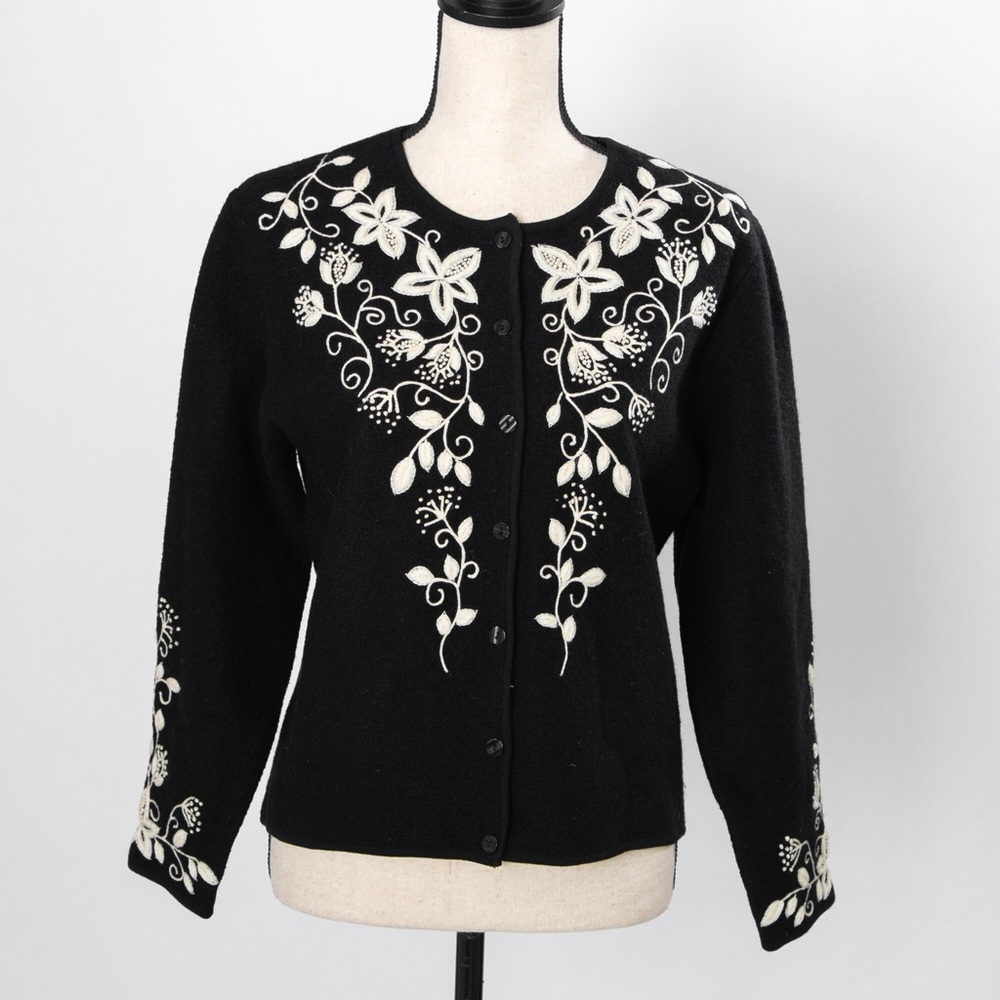 100% wool embroidered cropped jacket black & ivory MP by Talbots